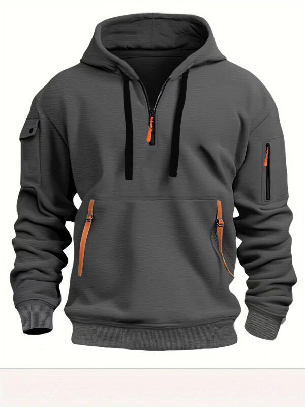 Half zip hoodie hooded sweatshirt with multiple pockets zipper pullover for men's sports and casual sweatshirt for men - Image 7