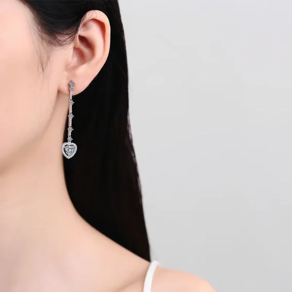 2 Carat Moissanite Zircon 925 Sterling Silver Heart Earrings - Image 4