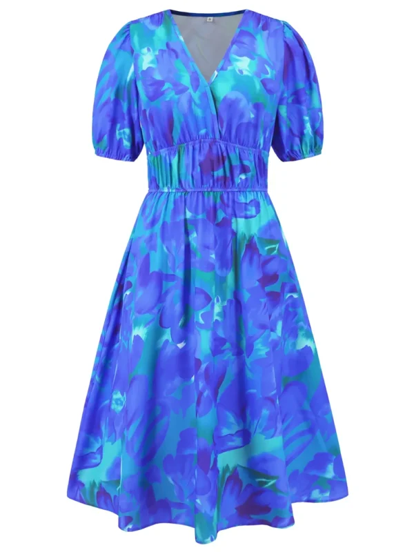 Ruched Printed Surplice Short Sleeve Dress - Image 13