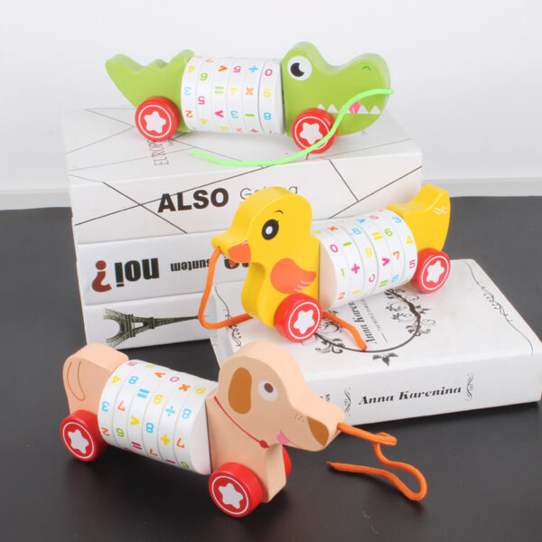 Wooden children's animals small dogs crocodiles yellow ducks digital tractors pull wires baby walkers toys - Image 2