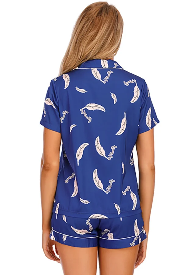 Printed Button Up Short Sleeve Top and Shorts Lounge Set - Image 13