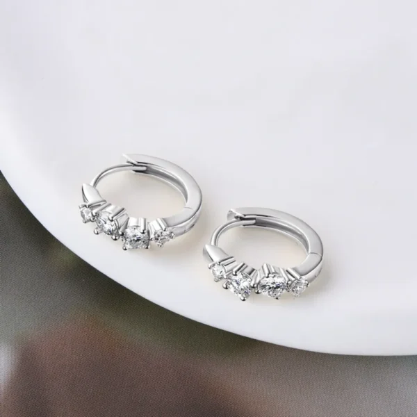 925 Sterling Silver Moissanite Huggie Earrings - Image 6