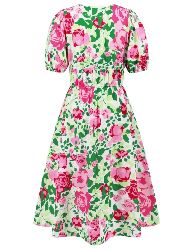 Ruched Printed Surplice Short Sleeve Dress - Image 5