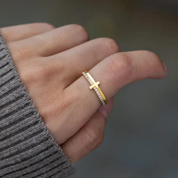 925 Sterling Silver Cross Ring - Image 3