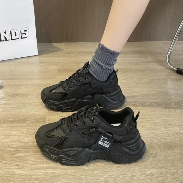 Thick soled women's white single shoes Korean version color blocked lace up height for casual running - Image 5