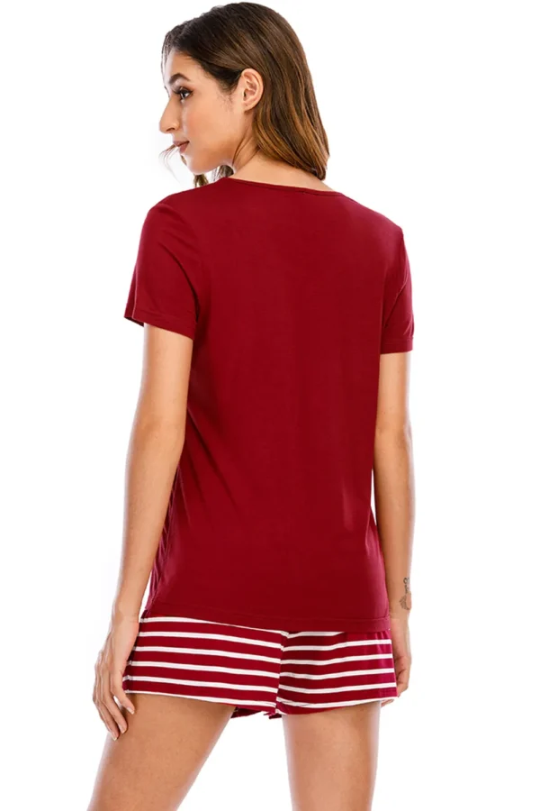 Graphic Round Neck Top and Striped Shorts Lounge Set - Image 2