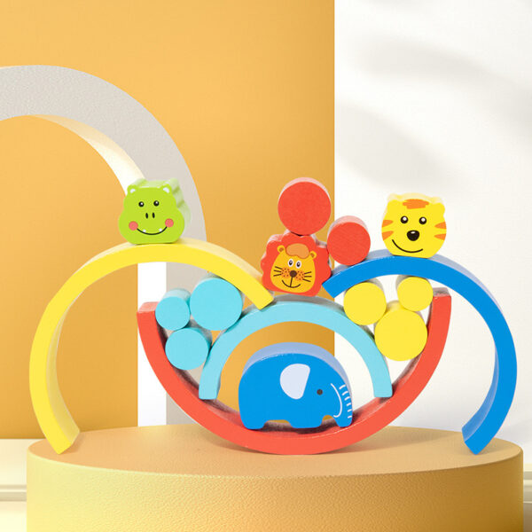 Montessori Early Education Rainbow Animal Balance Building Blocks Fun Enlightenment Kindergarten Stacker Musician Eye Coordination Stacking Height - Image 2