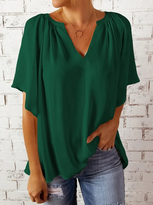 Ruched Notched Half Sleeve Blouse - Image 14