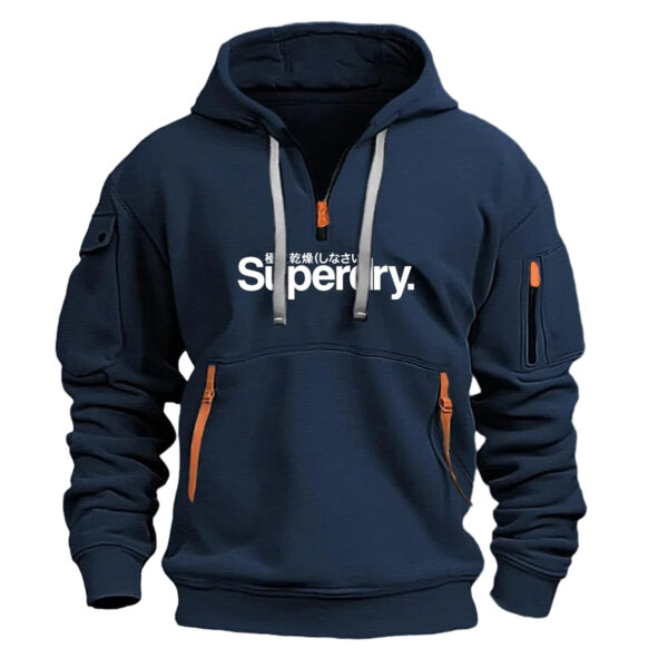Collar zipper hooded pullover for men multi pocket fashionable and personalized letter print - Image 4