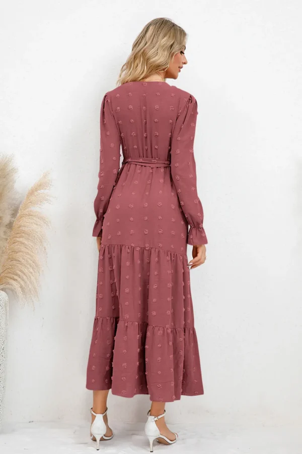 Swiss Dot Tied Surplice Flounce Sleeve Dress - Image 17