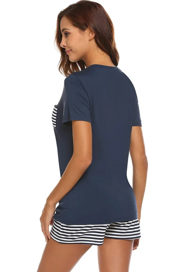 Striped Short Sleeve Top and Shorts Lounge Set - Image 3