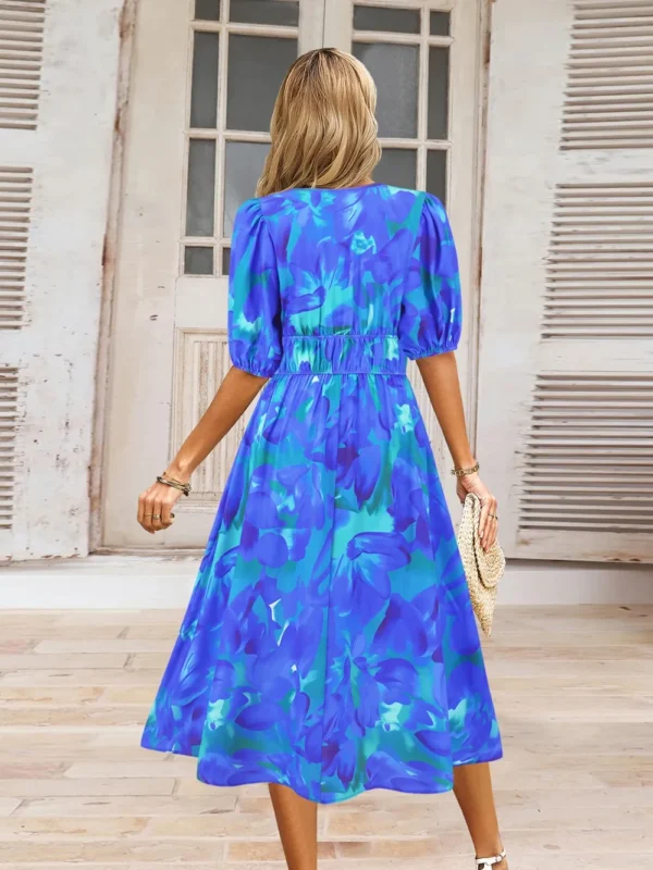 Ruched Printed Surplice Short Sleeve Dress - Image 12