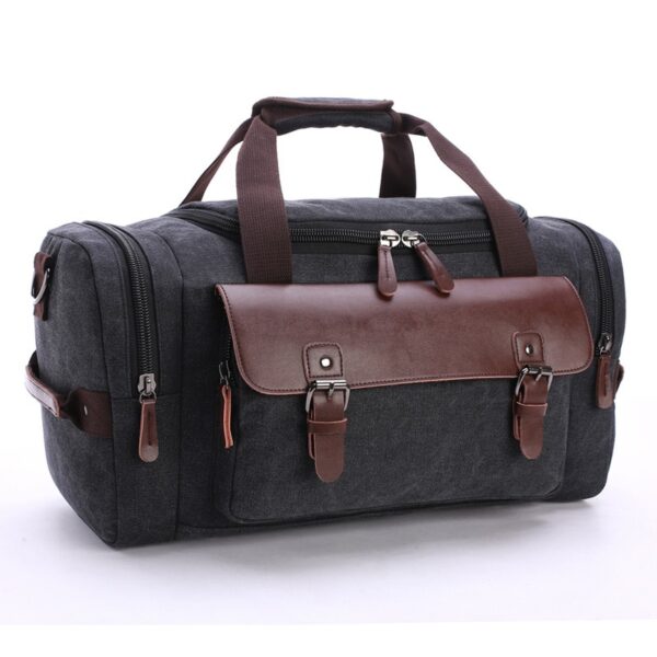 Large Capacity Vintage Luggage Casual Tote Bags Travel Bag Pu Leather Canvas Duffle Bag - Image 2