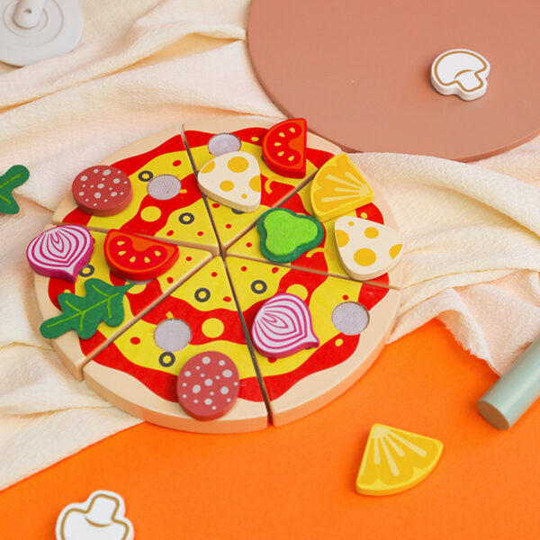 Children's early education puzzle play house simulation pizza fruits and vegetables joyful role-playing kitchen wooden toys - Image 3