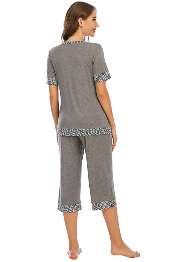 Round Neck Short Sleeve Top and Capris Pants Lounge Set - Image 2