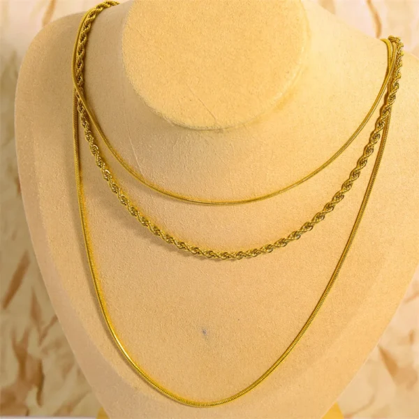 18K Gold-Plated Titanium Steel Three-Layered Necklace - Image 4