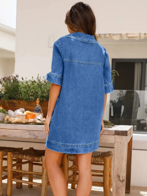 Collar Half Sleeve Denim Dress - Image 3