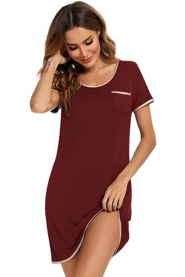 Contrast Trim Pocketed Round Neck Lounge Dress - Image 18
