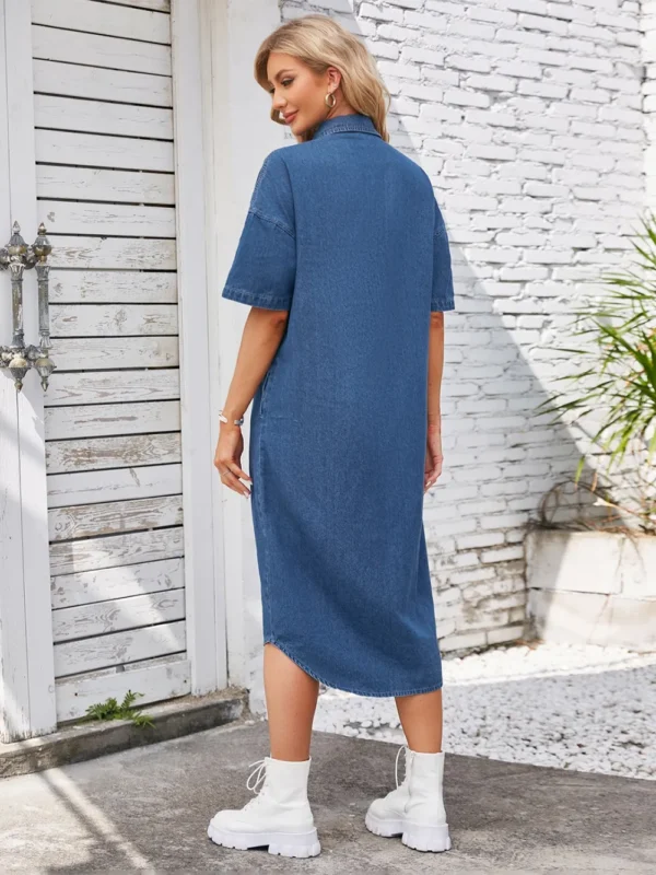 Button Up Dropped Shoulder Denim Dress - Image 6