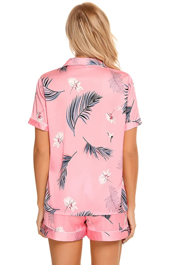 Printed Button Up Short Sleeve Top and Shorts Lounge Set - Image 2