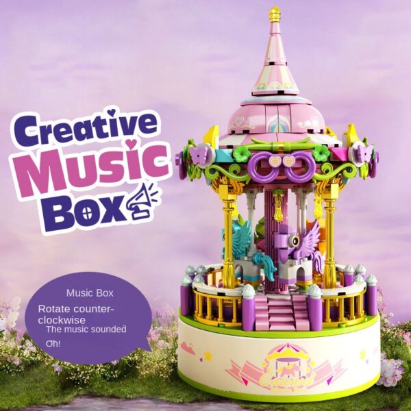 Carousel music box assembly music box ornaments building blocks children's boys and girls toys Christmas gifts - Image 2
