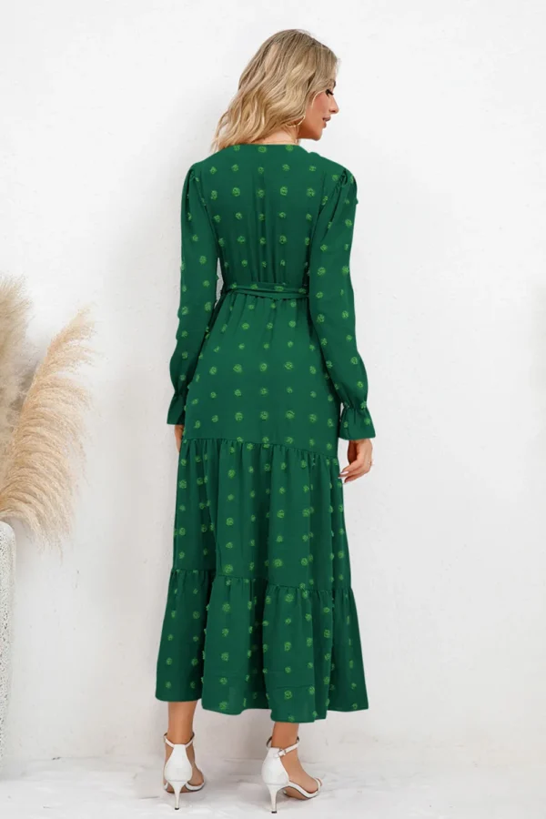 Swiss Dot Tied Surplice Flounce Sleeve Dress - Image 2