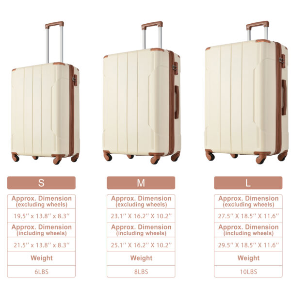 Hardshell Luggage Sets 3 Pcs Spinner Suitcase with TSA Lock Lightweight 20''24''28'' Brown white + ABS - Image 3