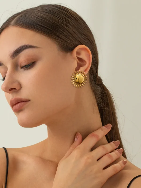 18K Gold-Plated Stainless Steel Sun Stud Earrings - Image 5