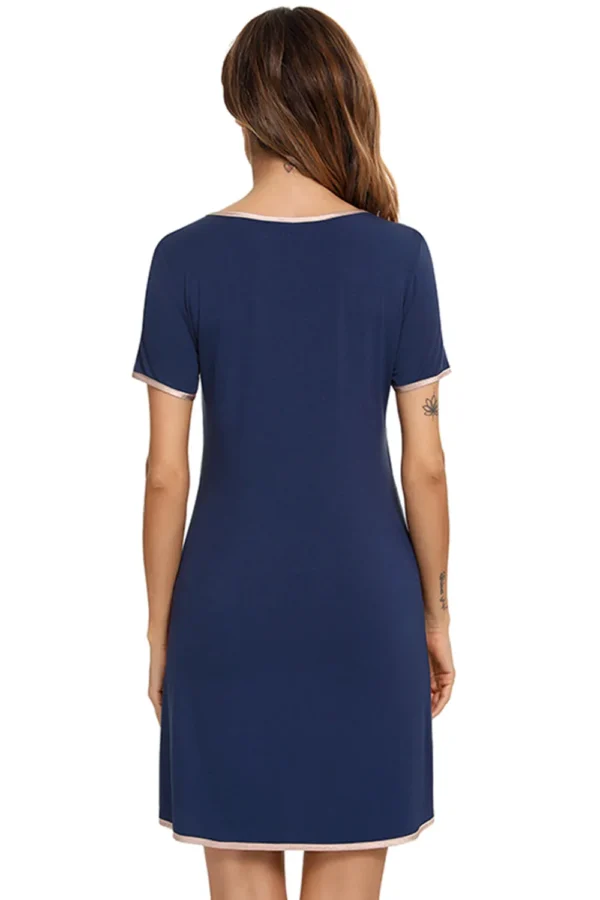 Contrast Trim Pocketed Round Neck Lounge Dress - Image 12