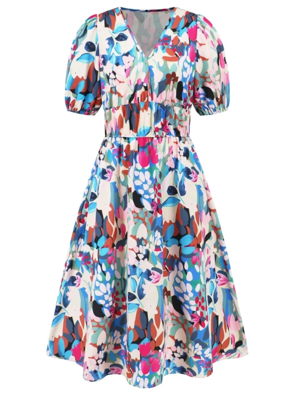 Ruched Printed Surplice Short Sleeve Dress - Image 18