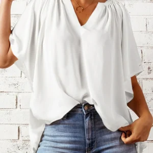 Ruched Notched Half Sleeve Blouse