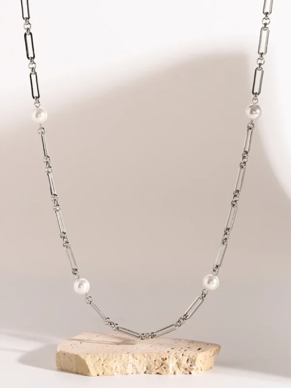 Stainless Steel Pearl Chain Necklace - Image 11