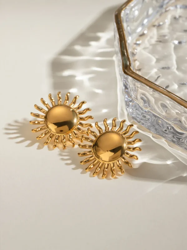 18K Gold-Plated Stainless Steel Sun Stud Earrings - Image 4