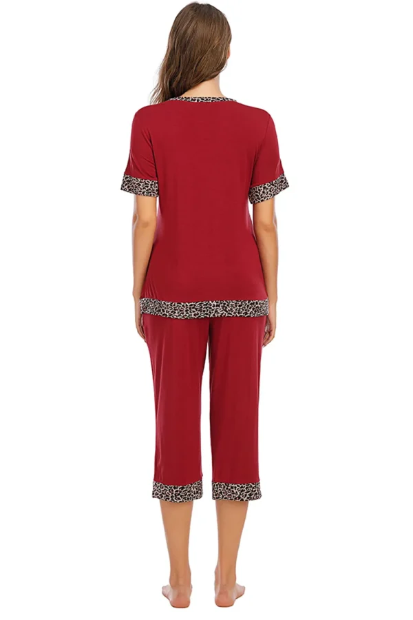 Round Neck Short Sleeve Top and Capris Pants Lounge Set - Image 13