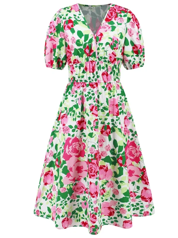 Ruched Printed Surplice Short Sleeve Dress - Image 3