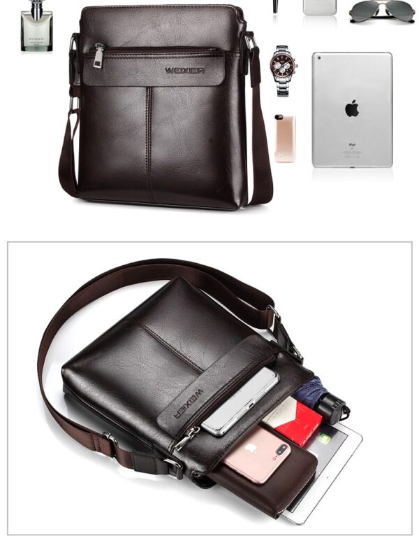 WEIXIER brand men's bag youth messenger bag zipper leather bag Ipad handbag men's shoulder bag - Image 4