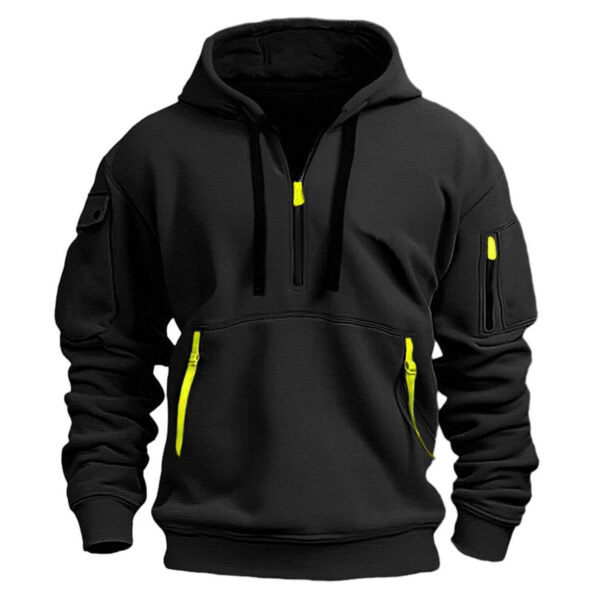 Half zip hoodie hooded sweatshirt with multiple pockets zipper pullover for men's sports and casual sweatshirt for men - Image 3