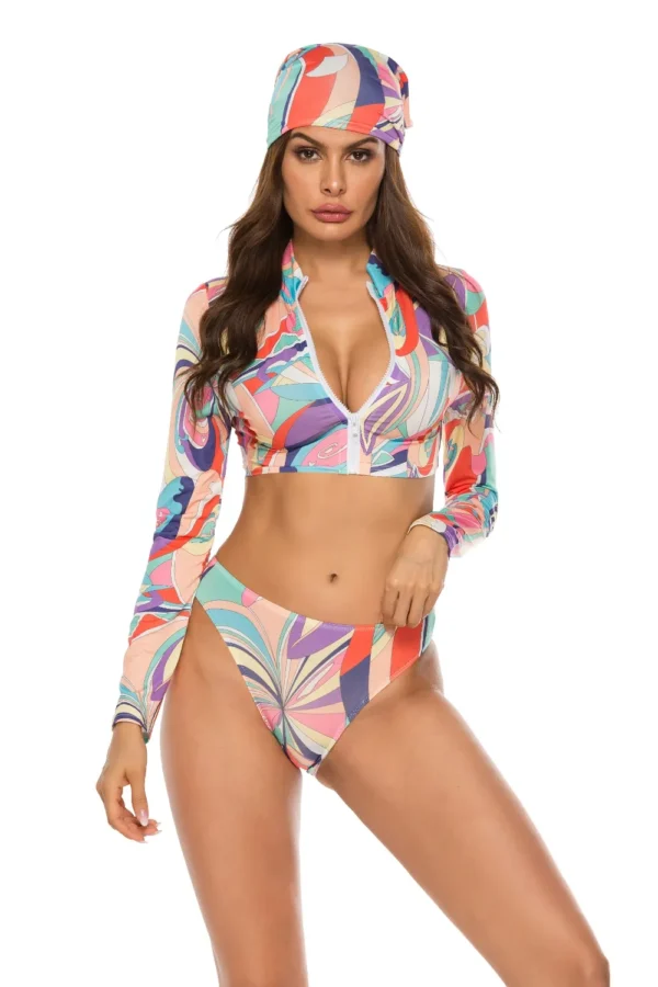 Printed Zip Up Three-Piece Swim Set - Image 28