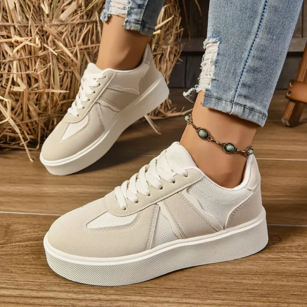 Lace Up Round Toe Contrast Sneakers - Image 3
