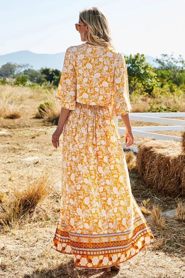 Printed Half Sleeve Top and Slit Skirt Set - Image 2