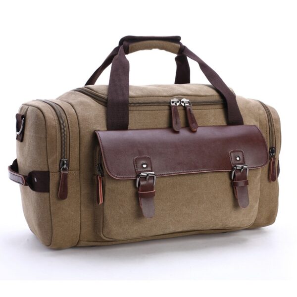 Large Capacity Vintage Luggage Casual Tote Bags Travel Bag Pu Leather Canvas Duffle Bag - Image 11