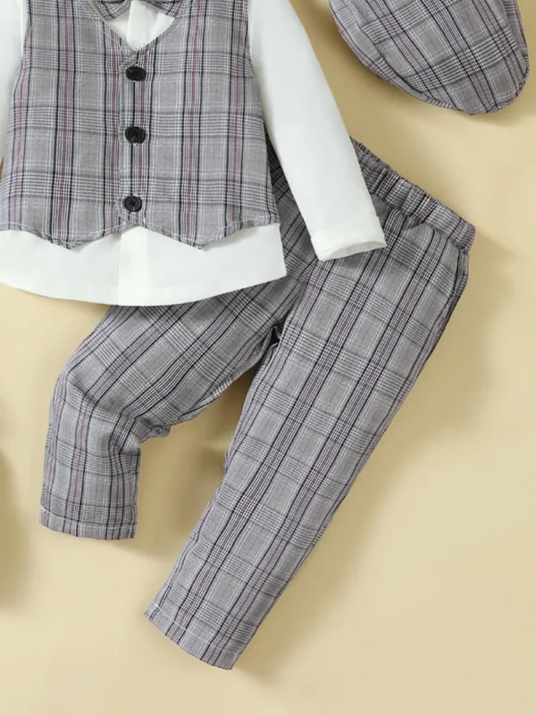 Hat, Long Sleeve Shirt, Plaid Vest and Pants 4-Piece Set - Image 3