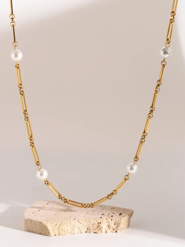 Stainless Steel Pearl Chain Necklace - Image 5
