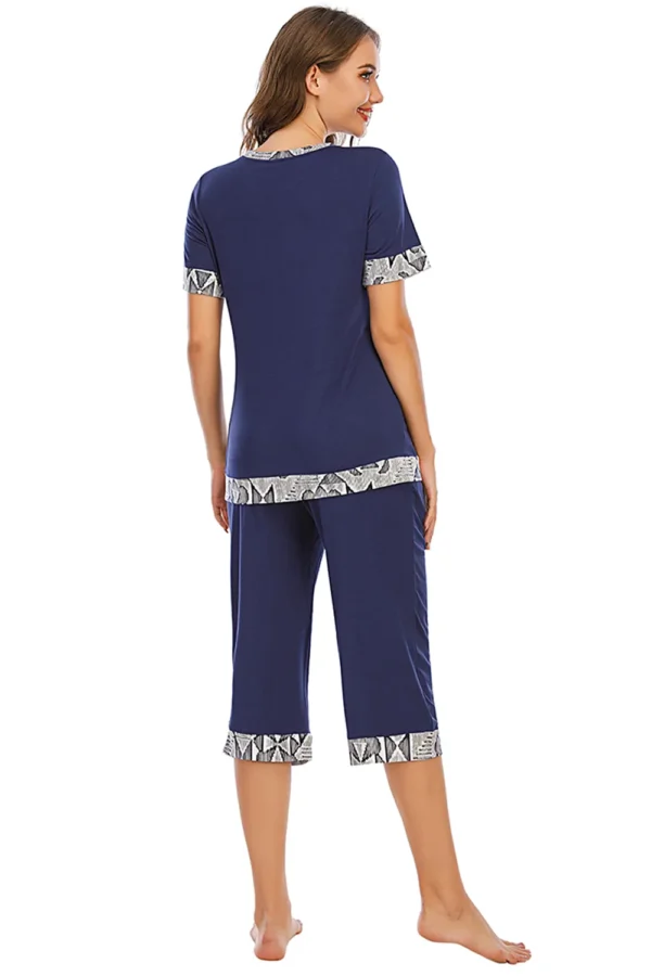 Round Neck Short Sleeve Top and Capris Pants Lounge Set - Image 7