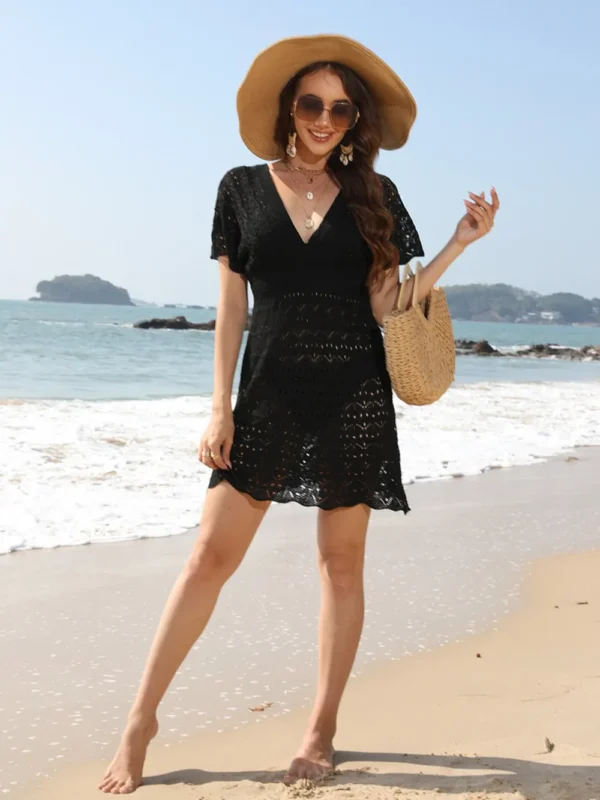 Beach skirt ripple hollow out dress deep V elastic waist - Image 8