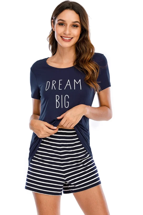 Graphic Round Neck Top and Striped Shorts Lounge Set - Image 9