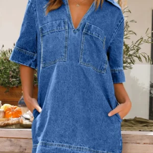 Collar Half Sleeve Denim Dress
