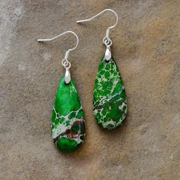 Natural Stone Copper Teardrop Earrings - Image 4