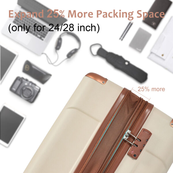Hardshell Luggage Sets 3 Pcs Spinner Suitcase with TSA Lock Lightweight 20''24''28'' Brown white + ABS - Image 10