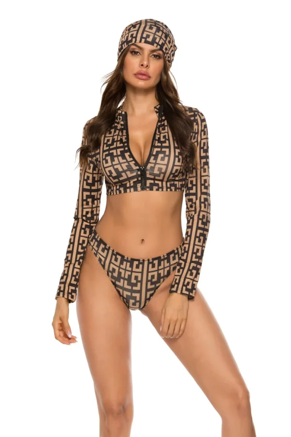 Printed Zip Up Three-Piece Swim Set - Image 19
